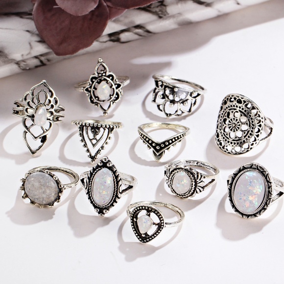 RS10| 11PCS Silver Toned White Stone Ring Set - Picture 7 of 8